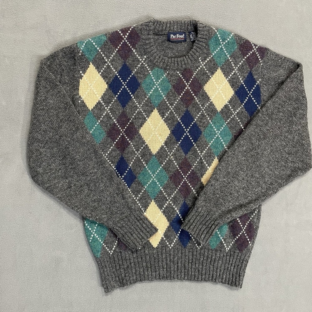 Par Four Sportswear Mens Sweater Sz L Wool Blend Argyle Diamond‎ Pullover